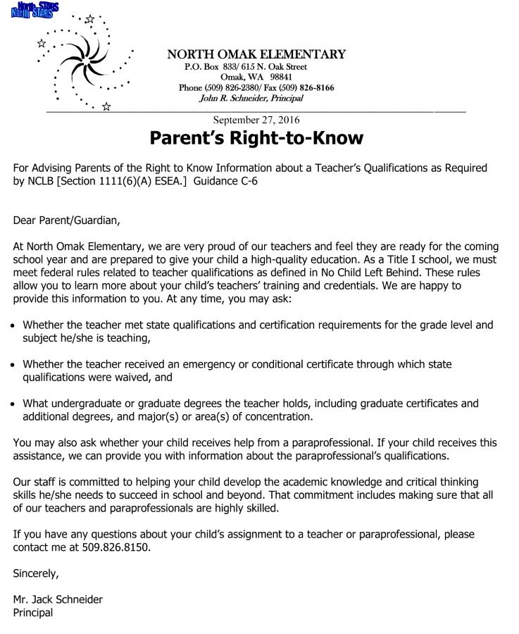 Parent's Right to Know-North